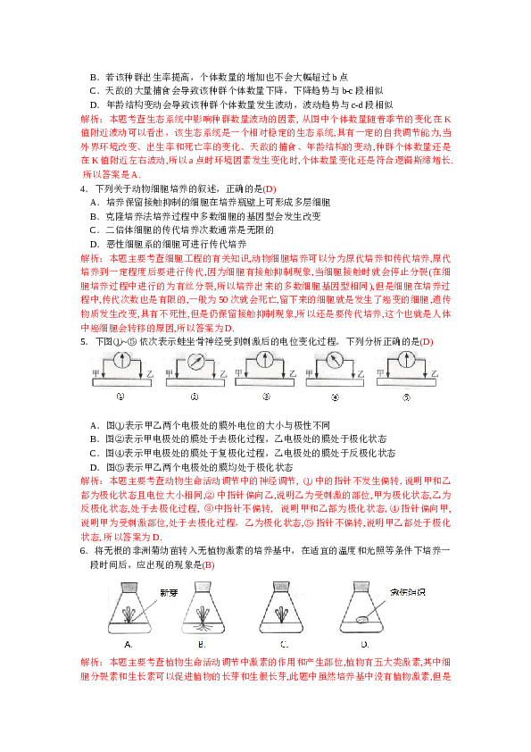 2010年浙江省高考理综生物试题与答案.docx