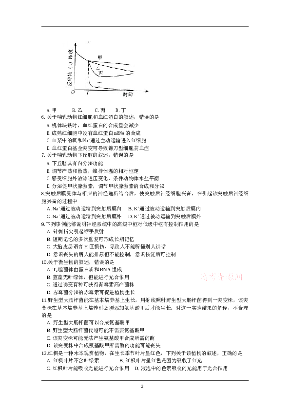 2011年高考海南卷生物试题及答案.doc