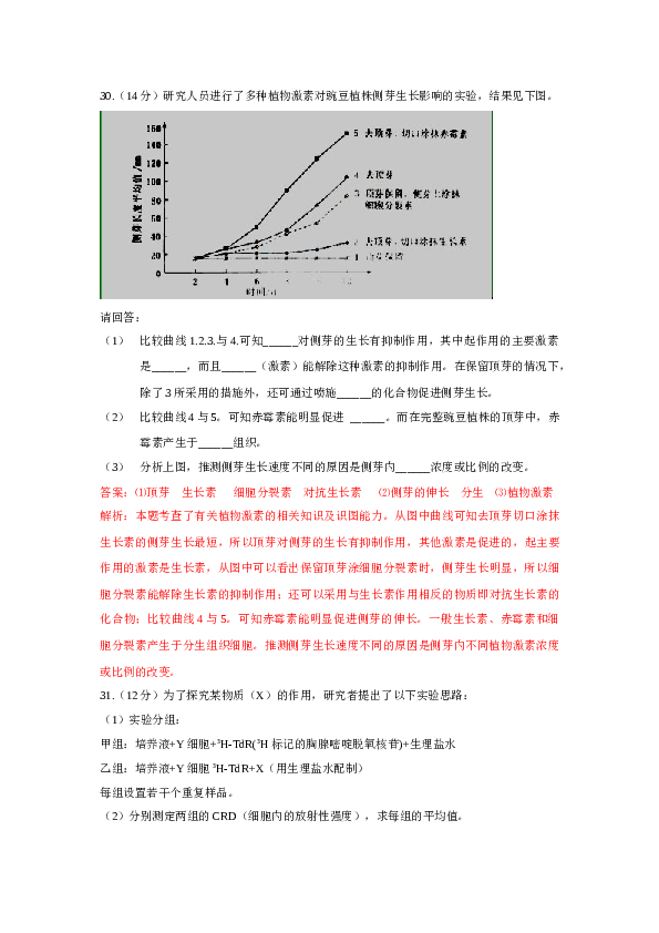 2011年浙江省高考理综生物试题与答案.docx