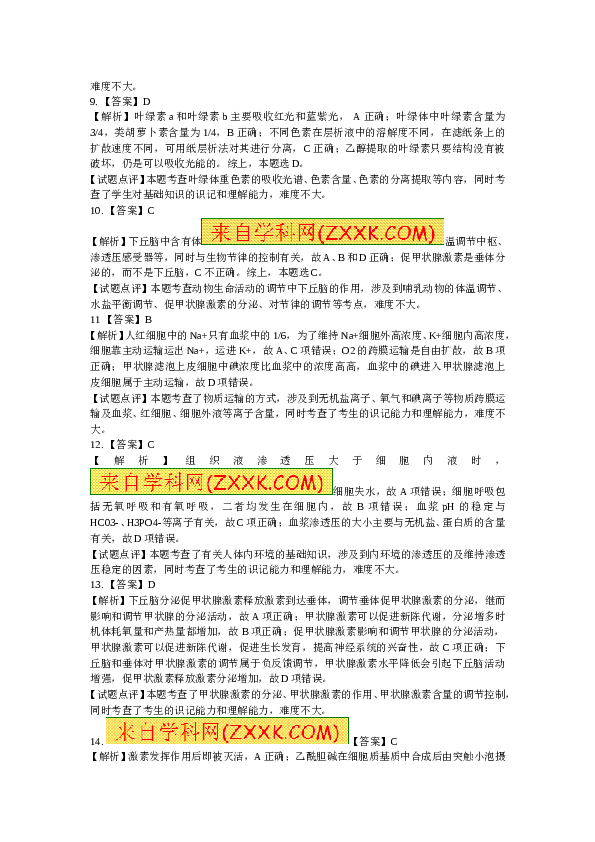 2012年高考海南卷生物试题及答案.doc