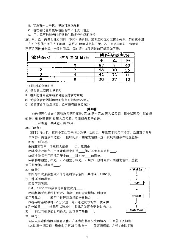 2013年高考海南卷生物试题及答案.doc