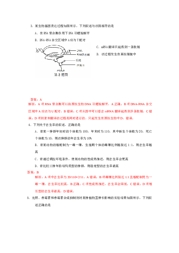 2013年浙江省高考理综生物试题与答案.docx