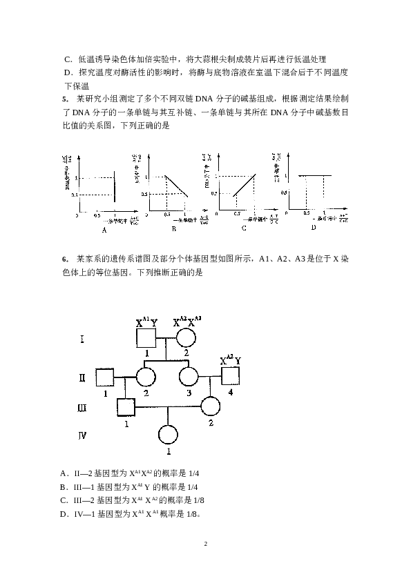 2014年山东高考生物真题试卷(含答案).doc