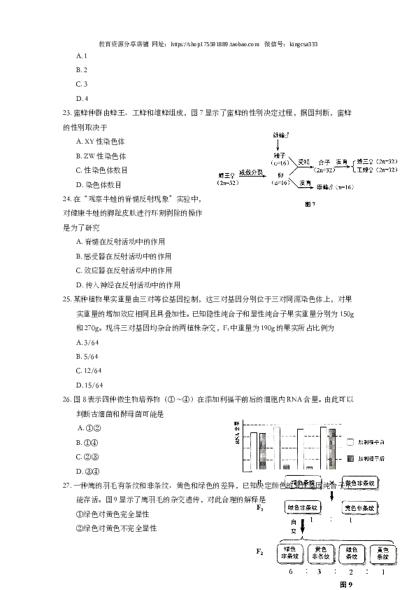 2014年上海市高中毕业统一学业考试生物试卷（word解析版）.doc