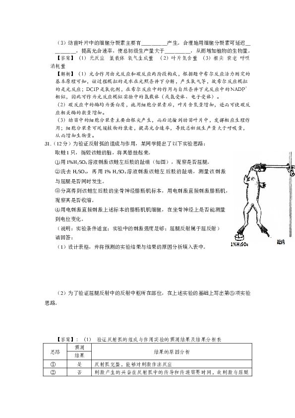 2014年浙江省高考理综生物试题与答案.docx