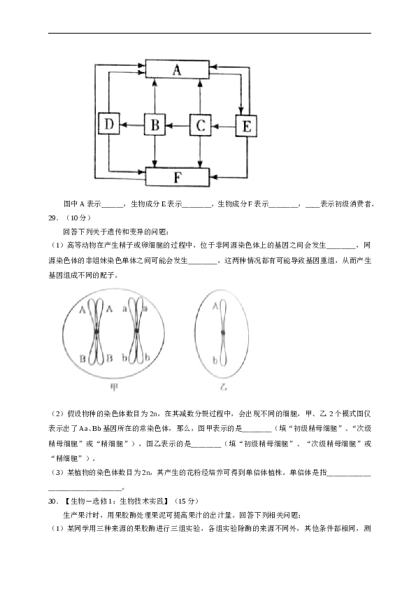 2015年高考海南省生物试题及答案.doc