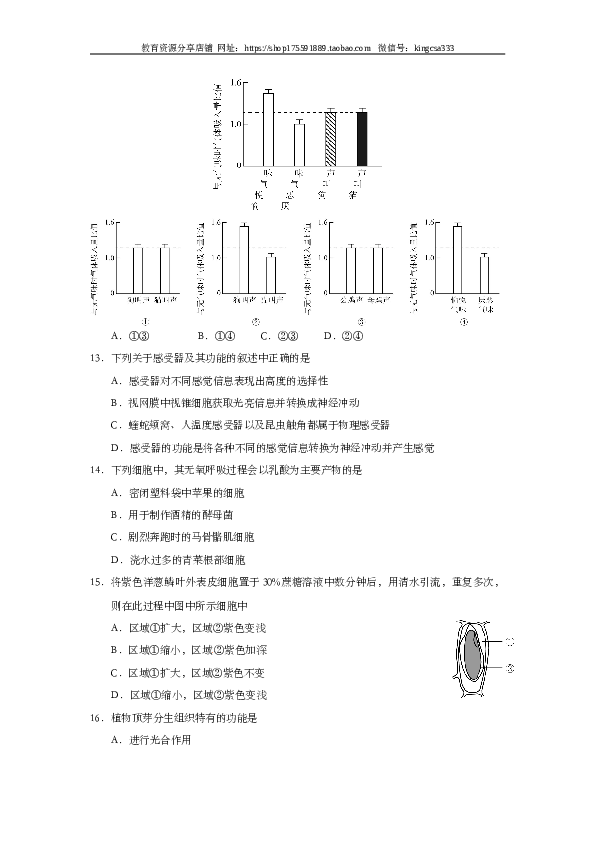 2015年上海市高中毕业统一学业考试生物试卷（word解析版）.doc