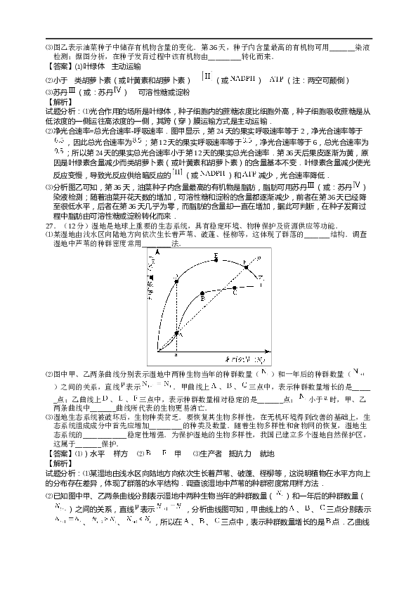 2015年山东高考生物真题试卷(含答案).docx