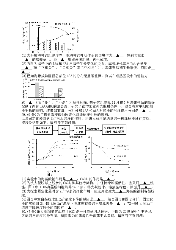 2016年江苏高考生物试卷及答案.doc