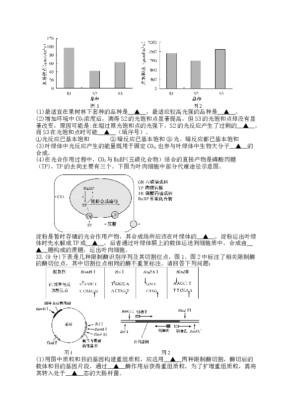 2016年江苏高考生物试卷及答案.doc