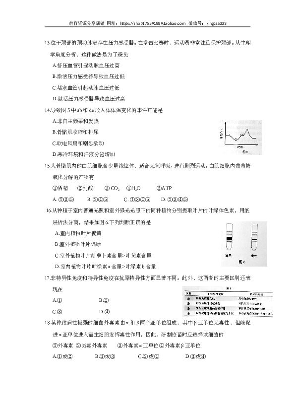 2016年上海市高中毕业统一学业考试生物试卷（word解析版）.doc