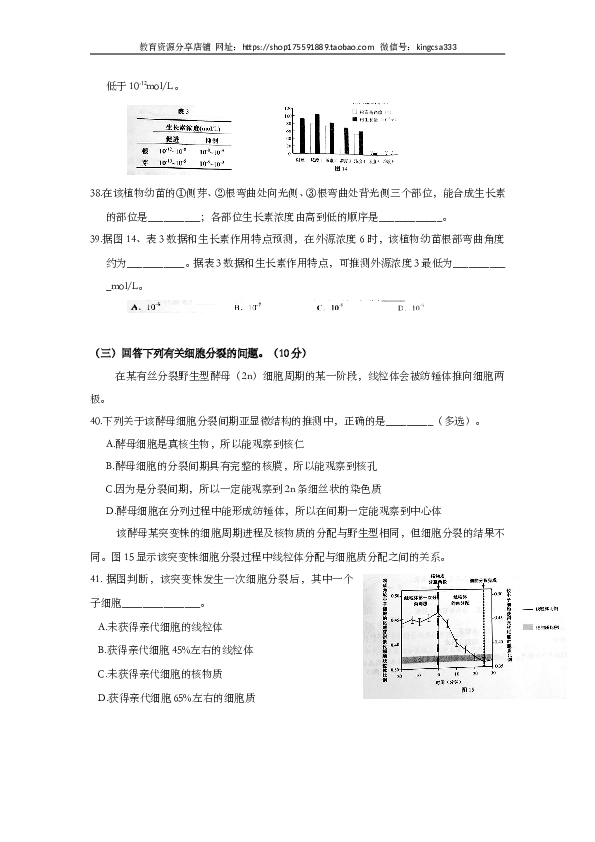 2016年上海市高中毕业统一学业考试生物试卷（word解析版）.doc