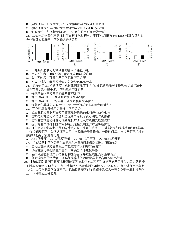 2017年4月浙江省生物选考试卷和答案.doc