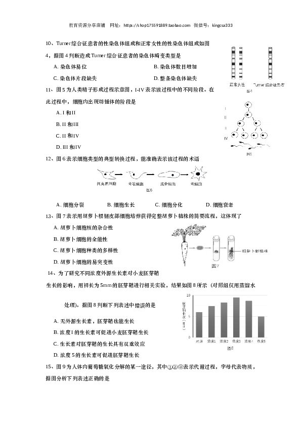 2017年上海市高中毕业统一学业考试生物试卷（word版）.docx