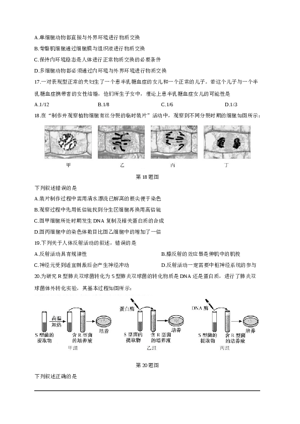 2019年4月浙江省生物选考试卷和答案.docx