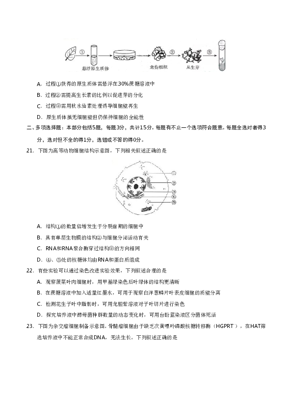 2019年江苏高考生物试卷及答案.doc