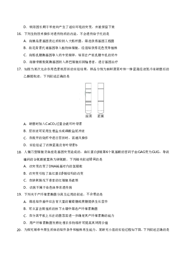 2019年江苏高考生物试卷及答案.doc