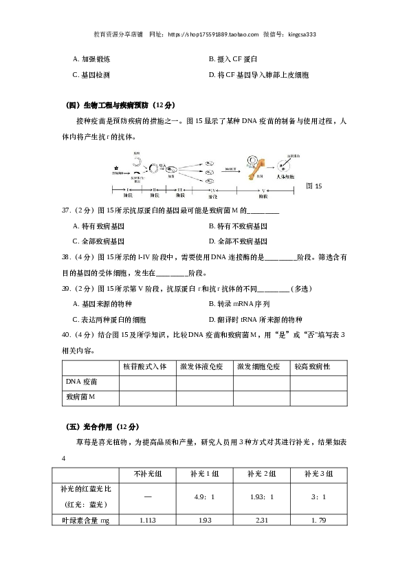 2019年上海市高中毕业统一学业考试生物试卷（word回忆版）.docx