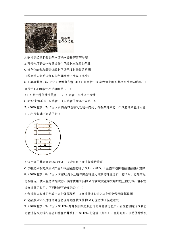 2020年北京市高考生物试卷（原卷版）.doc