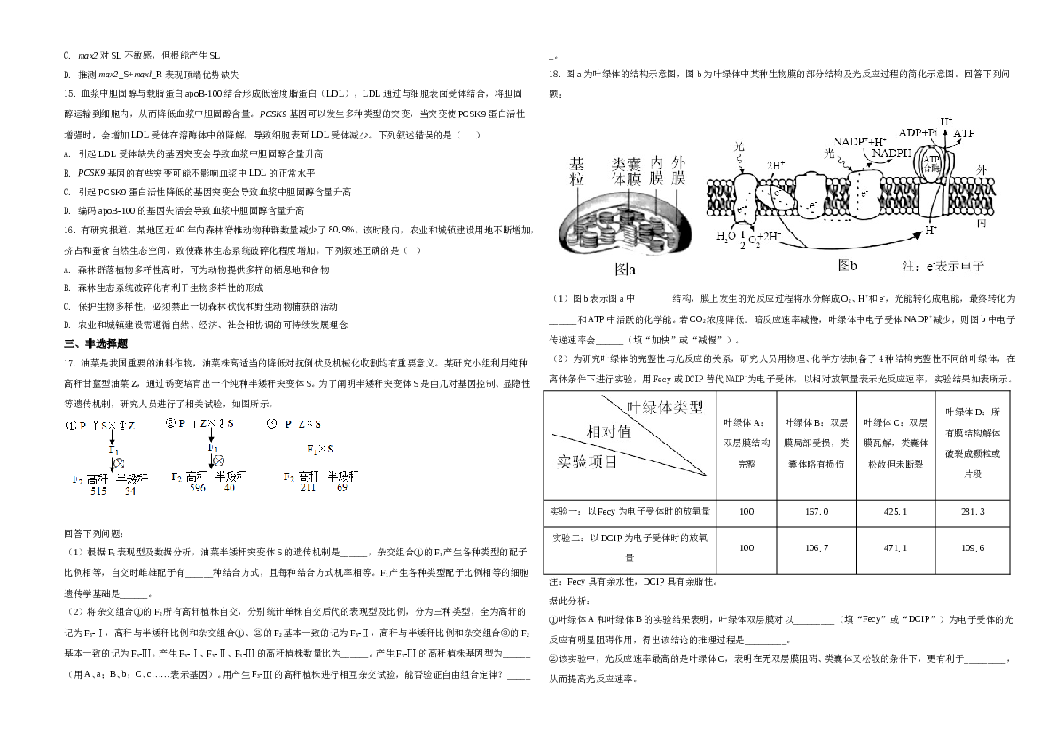 2021年湖南高考生物（新高考）A3 Word版（原卷版）.doc