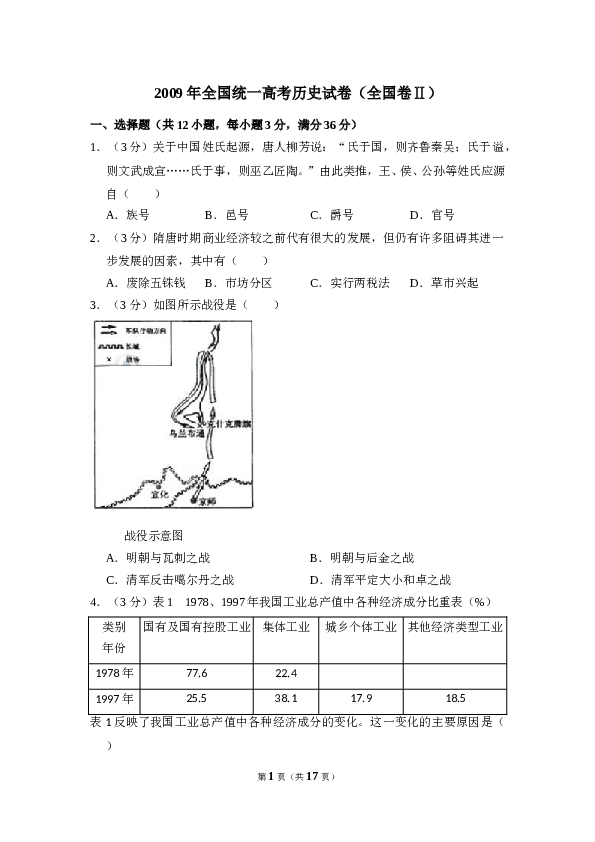 2009年全国统一高考历史试卷（全国卷ⅱ）（含解析版）.doc