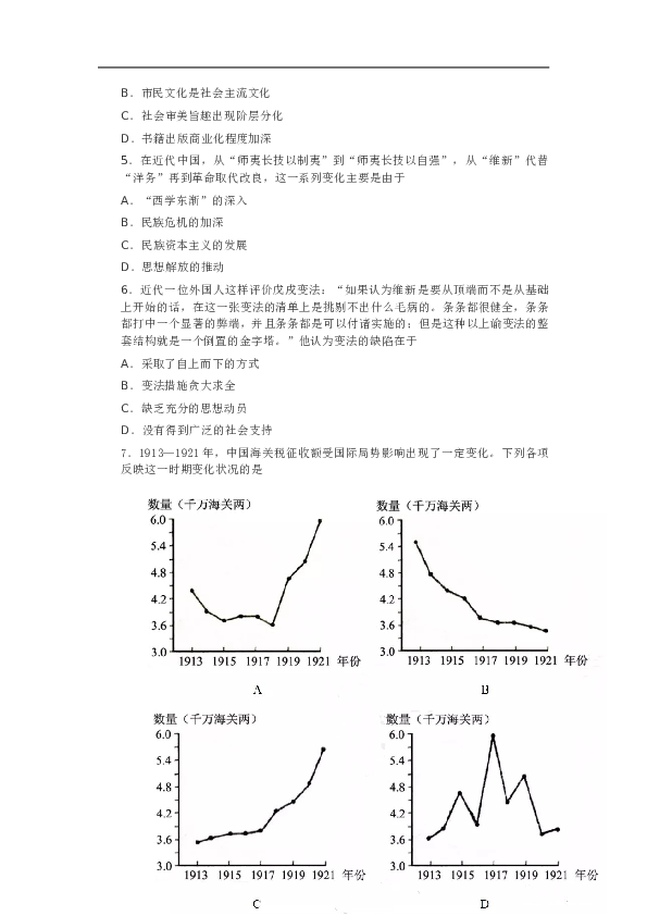 2021年高考真题历史(山东卷)（原卷版）.doc