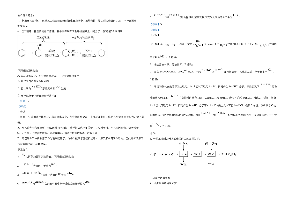 湖南省2021年普通高中学业水平选择性考试化学试题（湖南卷）（解析版）A3.docx