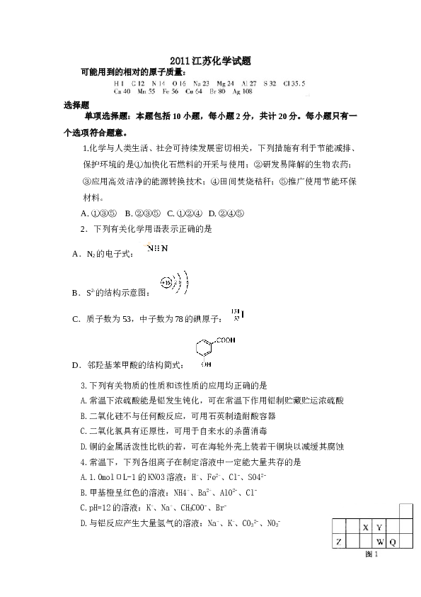 江苏2011江苏高考化学试题及答案.doc