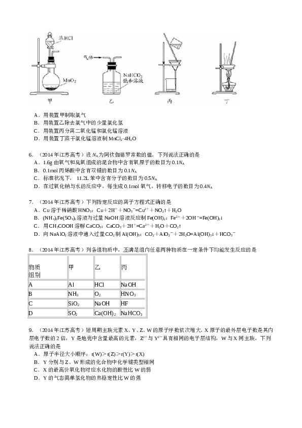 江苏2014江苏高考化学试题及答案.doc