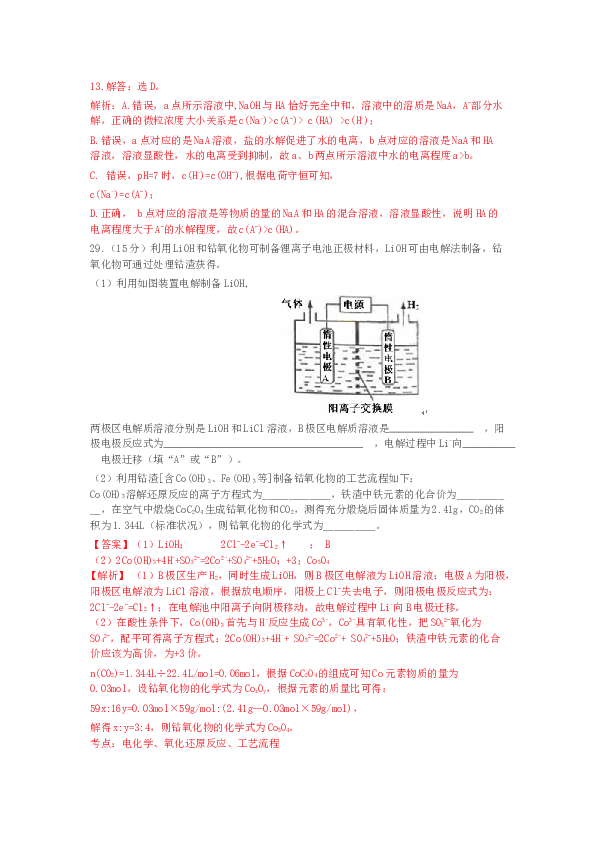 山东2015山东高考理综化学试题及答案.doc