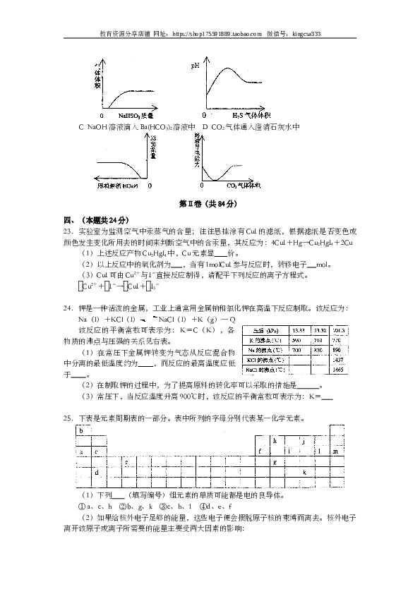 上海2003年上海市高中毕业统一学业考试化学试卷（word版）.doc