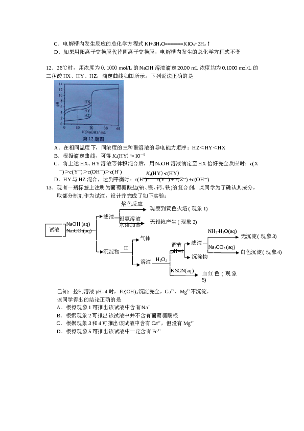 浙江2013年浙江高考化学试题及答案.doc