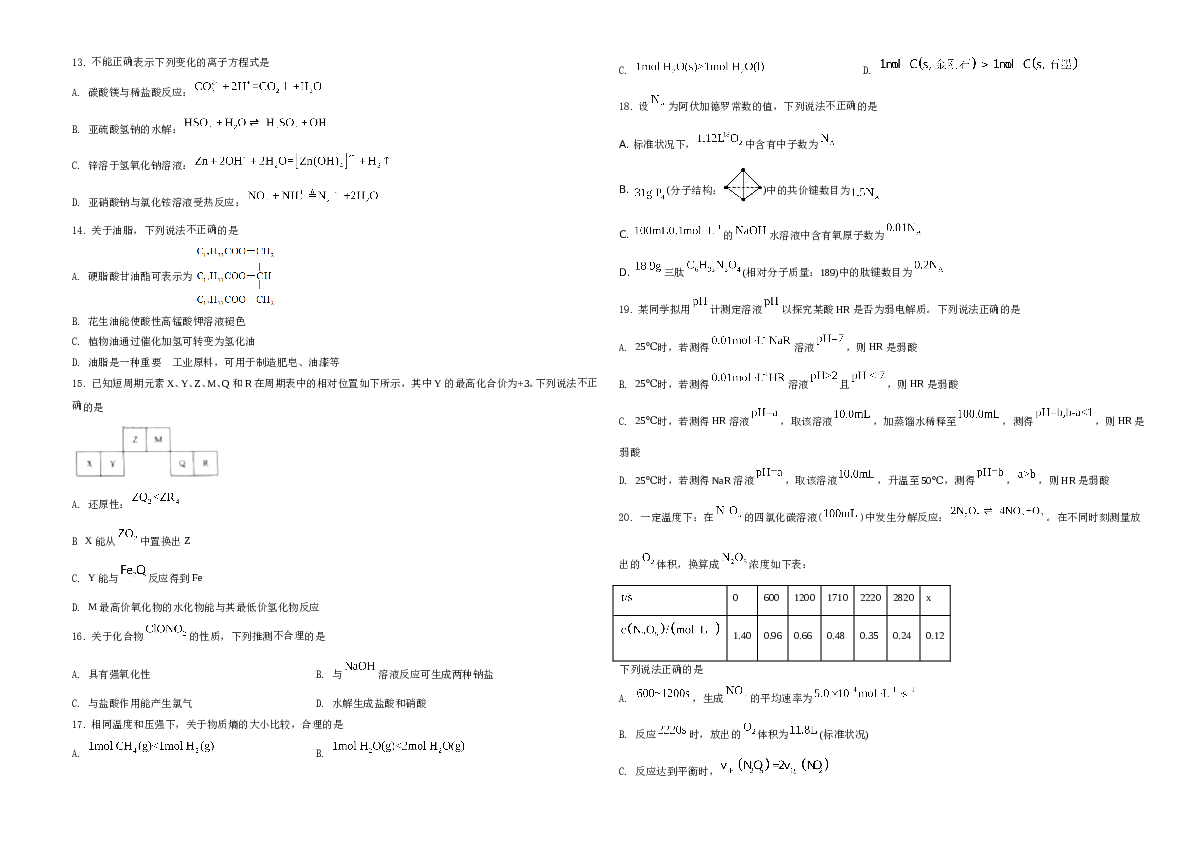 浙江2021年6月浙江省普通高校招生选考化学试题（原卷版）.doc