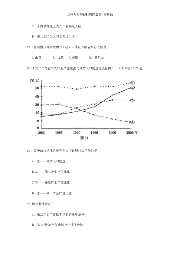 2008年江苏高考地理试题及答案.doc