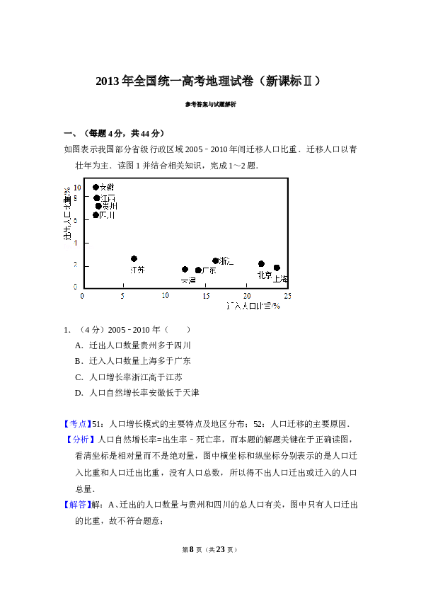 2013年全国统一高考地理试卷（新课标ⅱ）（含解析版）.doc