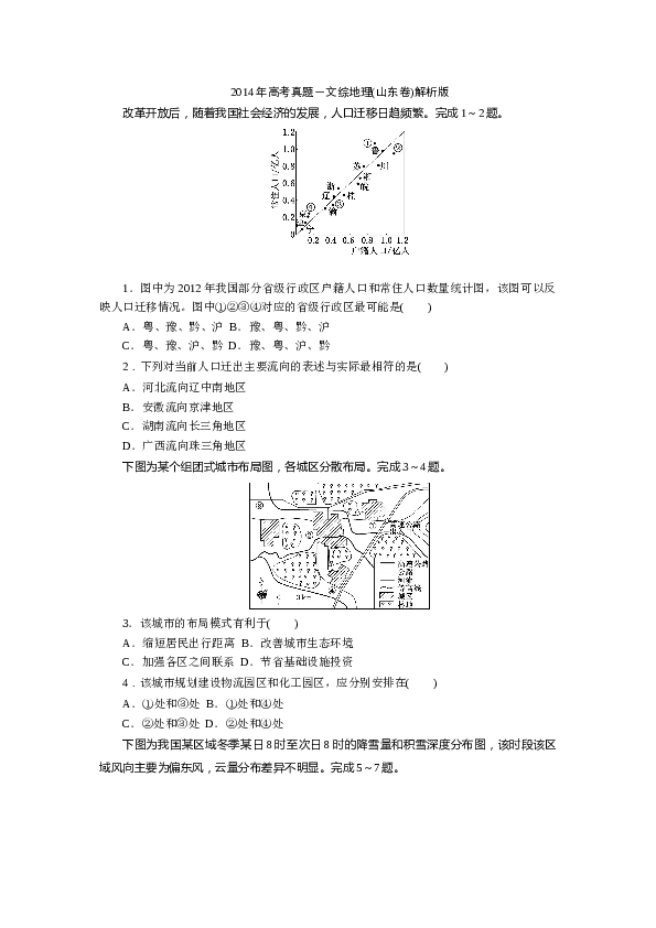 2014年高考真题&mdash;&mdash;地理(山东卷).doc