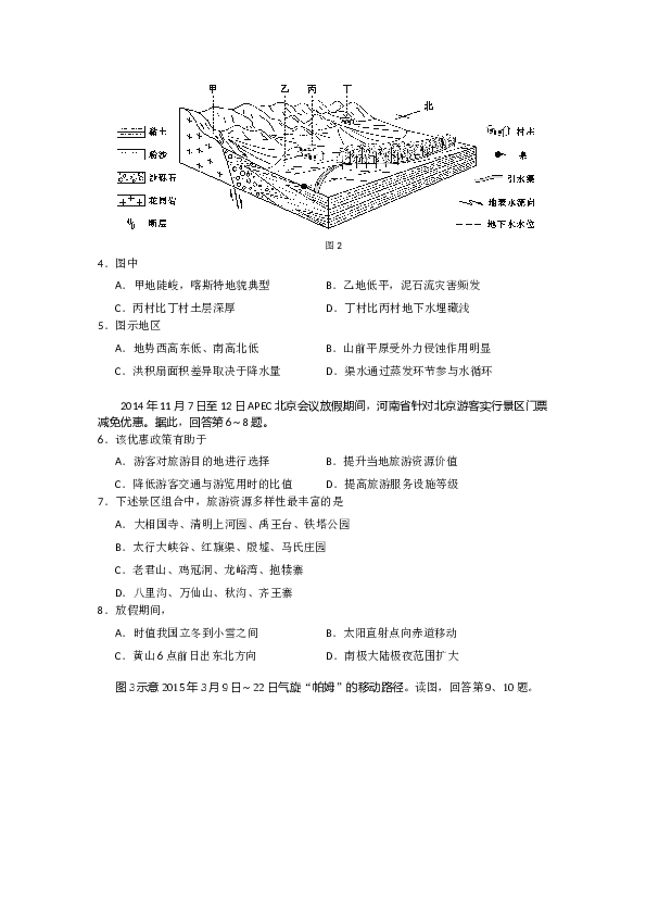 2015年北京高考文综地理试题及答案.docx