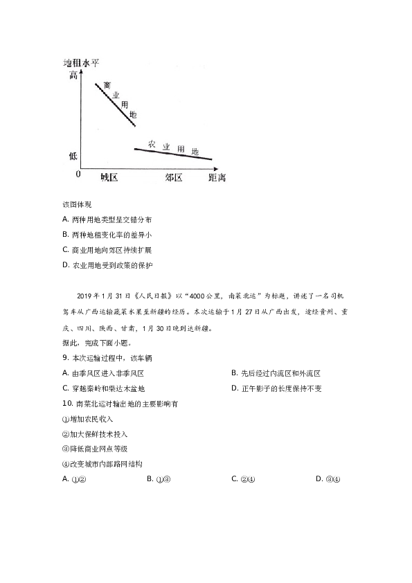 2019年北京高考文综地理试题及答案.docx