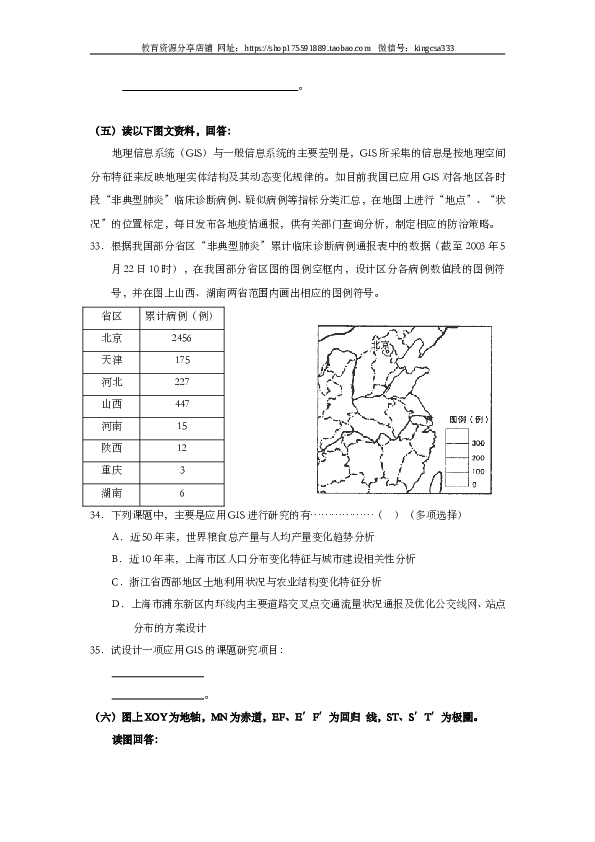 上海2003年上海市高中毕业统一学业考试地理试卷（word版）.doc