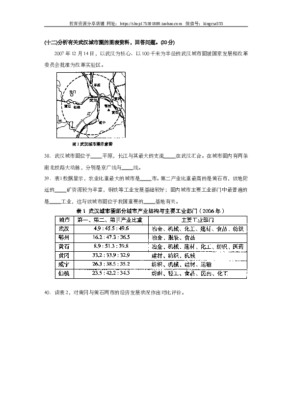 上海2008年上海市高中毕业统一学业考试地理试卷（word版）.doc