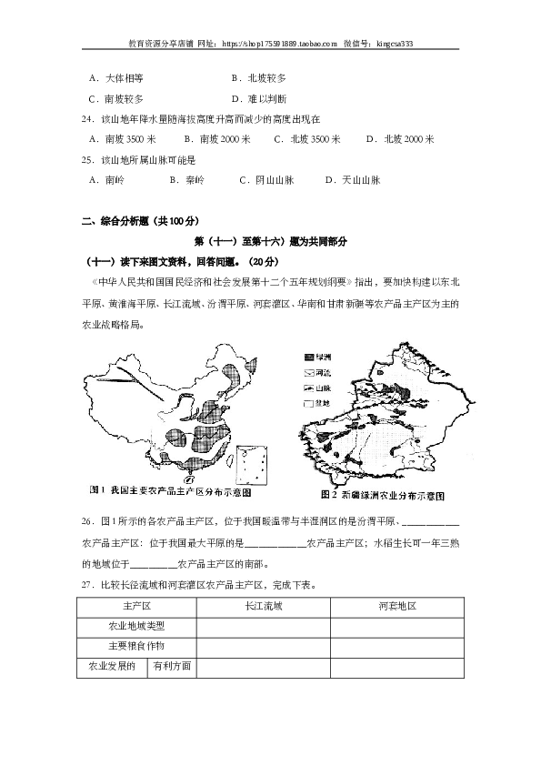 上海2011年上海市高中毕业统一学业考试地理试卷（word版）.doc