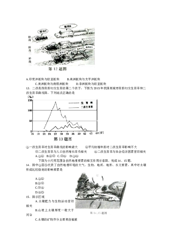 浙江2017年浙江省选考地理试题及答案【4月】.docx