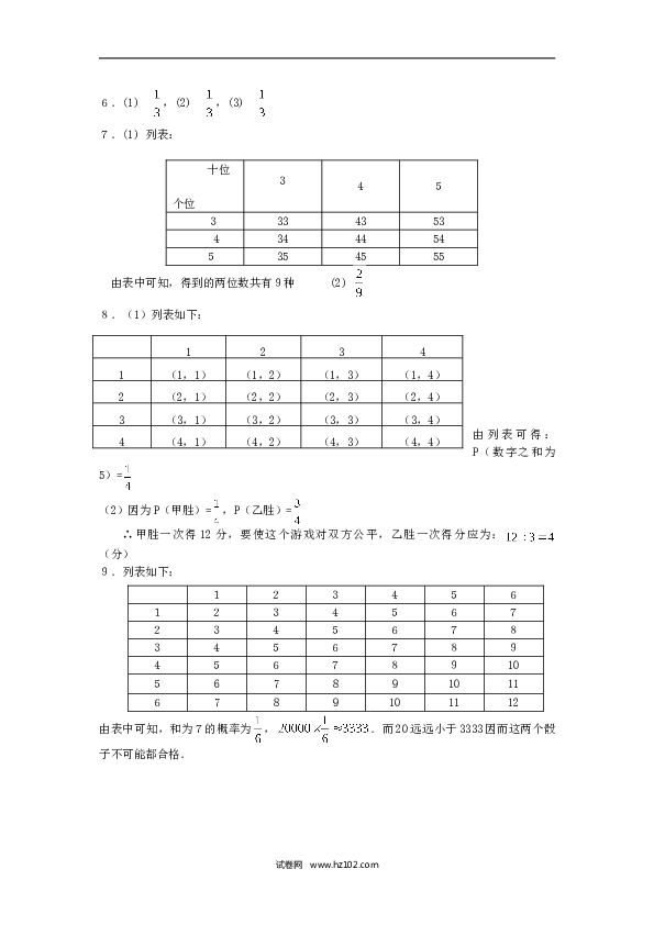 【同步练习】初三数学上册 25.2 第1课时 用列表法求概率.doc