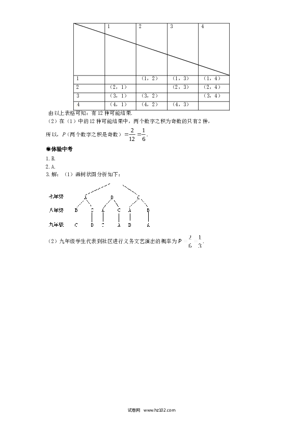 【同步练习】初三数学上册 25.2 列举法求概率（2）　　同步练习 含答案.doc