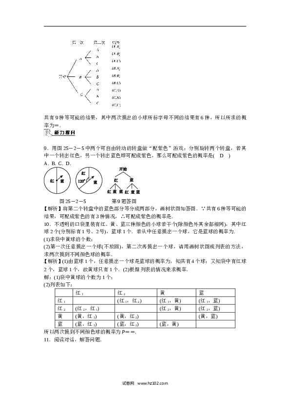 【同步练习】初三数学上册 25.2+用列举法求概率同步测试+新人教版.doc