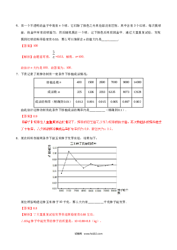 【同步练习】初三数学上册 25.3 用频率估计概率-（解析版）.doc