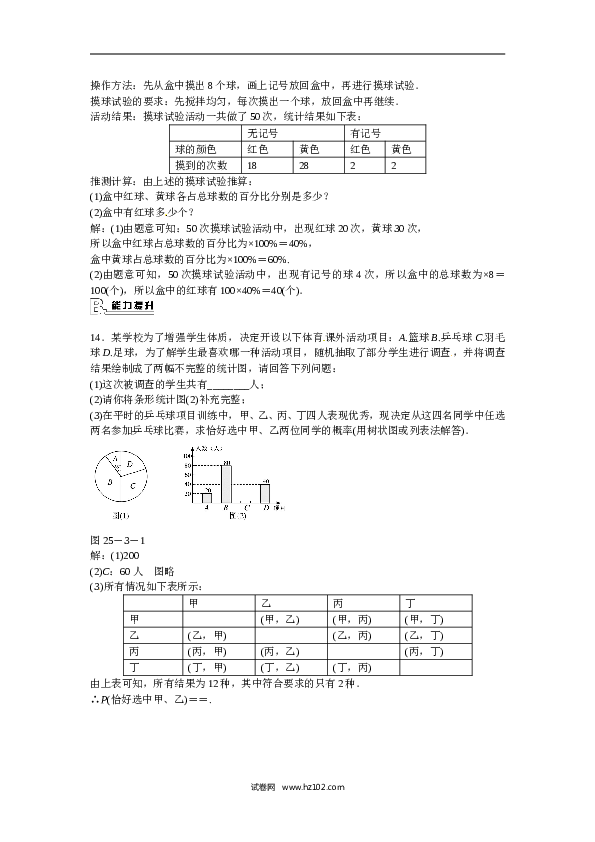 【同步练习】初三数学上册 25.3+用频率估计概率同步测试+新人教版.doc