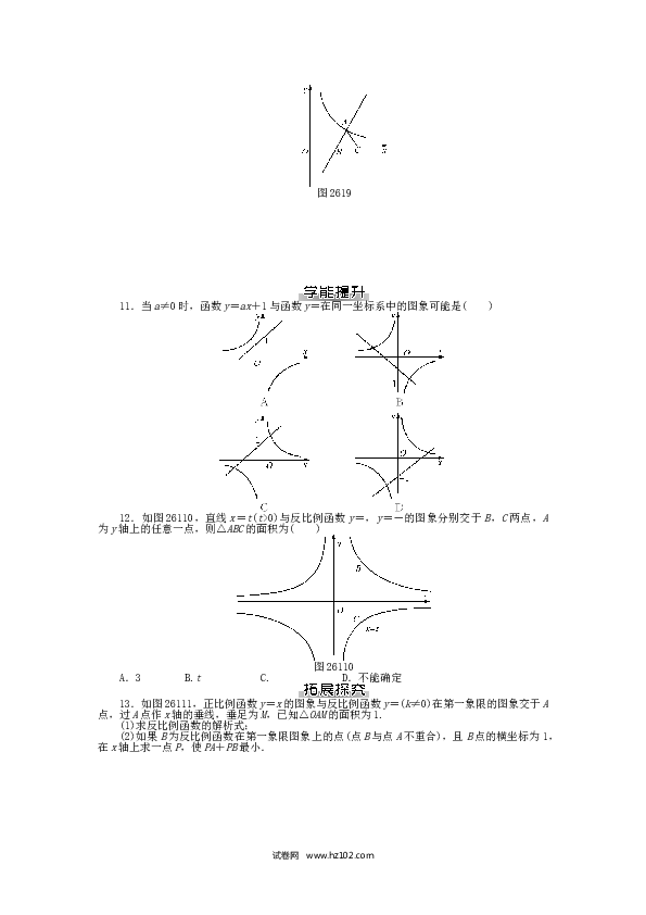 初中九年级人教版数学下册  第二十六章 反比例函数测试题 （新版）新人教版.doc