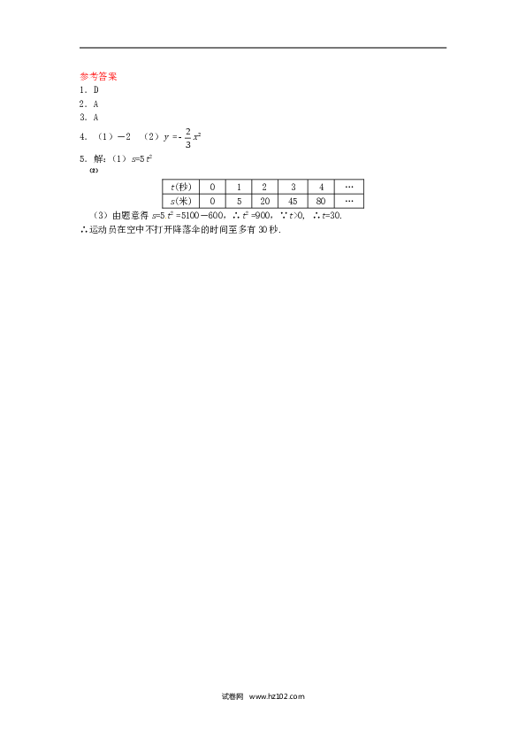 【同步练习】初三数学下册 26.1.2 二次函数y=ax2的图象同步练习 新人教版.doc