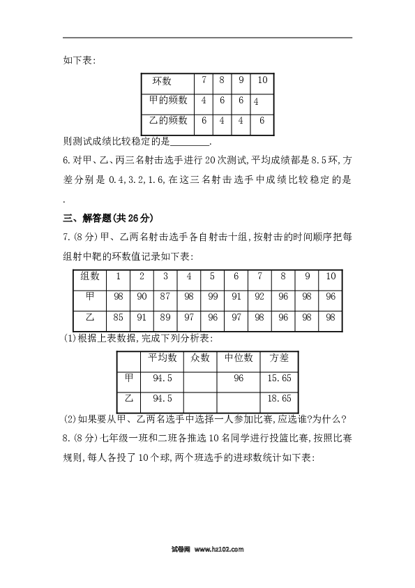 【期末】初二数学下册知识点测试卷：数据的波动程度深入测试（含详解）.doc